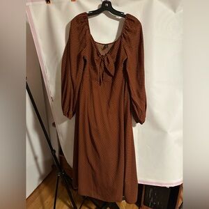 Elegant Brown Polka Dot Dress